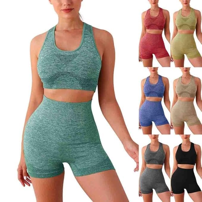 3-Piece Women’s Seamless Workout Set | Sports Bra, High-Waisted Shorts & Tights | Scrunch Butt Lifting Activewear Gym Outfit-picture-52