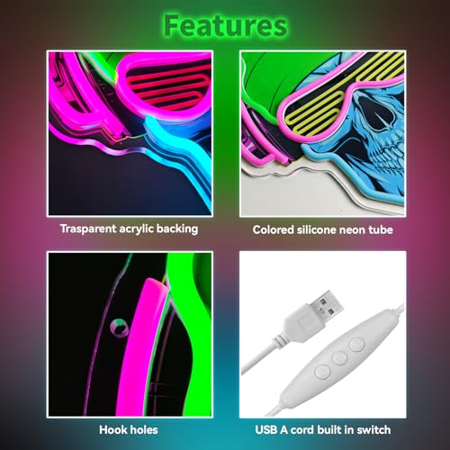 Image of Headphones Skull Neon Sign, LED Gamer Neon Light, Dimmable Gaming Neon Signs for Bedroom, Gaming Room, Man Cave, Party, Cool Aesthetic Room Decor for Teens Boys