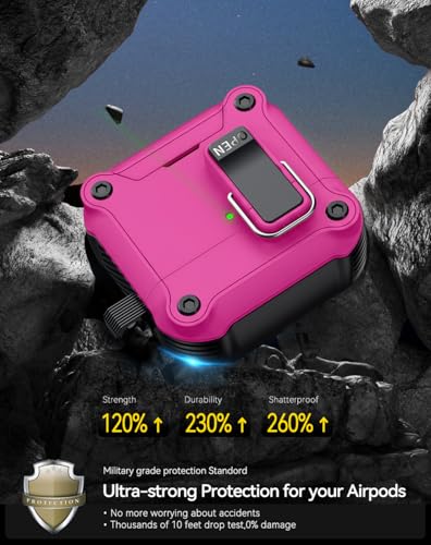Image of Pohgelan for AirPods 4 Case with Safety Lock-Rose red | Magnetic Automatic Lock with Cleaning Kit&Keychain,Compatible with Magsafe