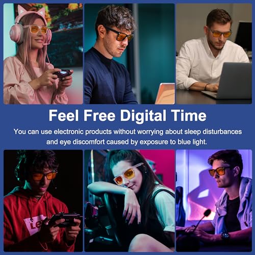 Image of ViewJoy Sleep Glasses 99.9% Blue Light Glasses Dual AR Coatings Amber Orange Lens for Computer Gaming Reduce Eyestrain