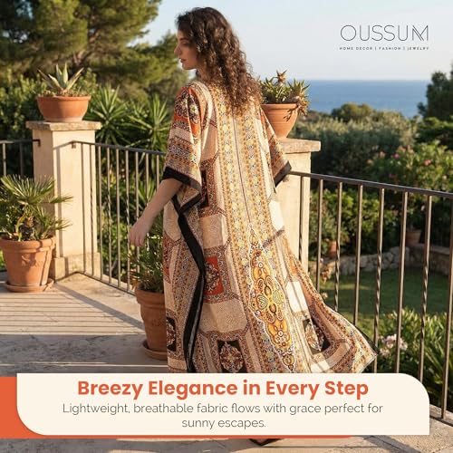 Image of Oussum Women Kaftan Plus Size Polyester Summer Lightweight Caftan Swimsuit Cover Ups Maxi African Mumu Lounge House Dress