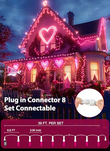 Image of Pink Christmas Mini Lights, 39Feet 100 LED Pink String Light with 8 Lighting Modes, Connectable Valentine's Lights for Indoor Outdoor Valentine's Day Garland Wreath Holiday Decoration, White Wire