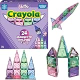 CreateOn Crayola Glitter Magnetic Tiles, Building Set for Kids, Magnetic Tiles, Kids’ Building Toys, STEM & Montessori Toys for Boys and Girls Ages 3+, 24-Piece Set (Glitter)
