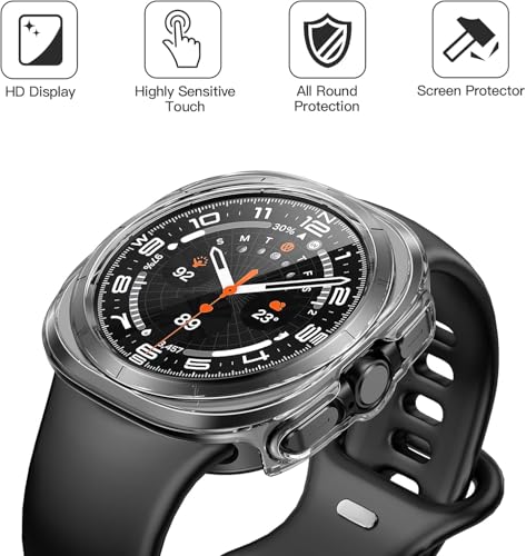Image of TechTrendz Hard PC Case Compatible with Samsung Galaxy Watch Ultra 47mm 2024 Screen Protector, Anti-Slip Ultra-Thin Scratch Resistant Cover with Tempered Glass for Samsung Watch 7 Ultra - (Clear)