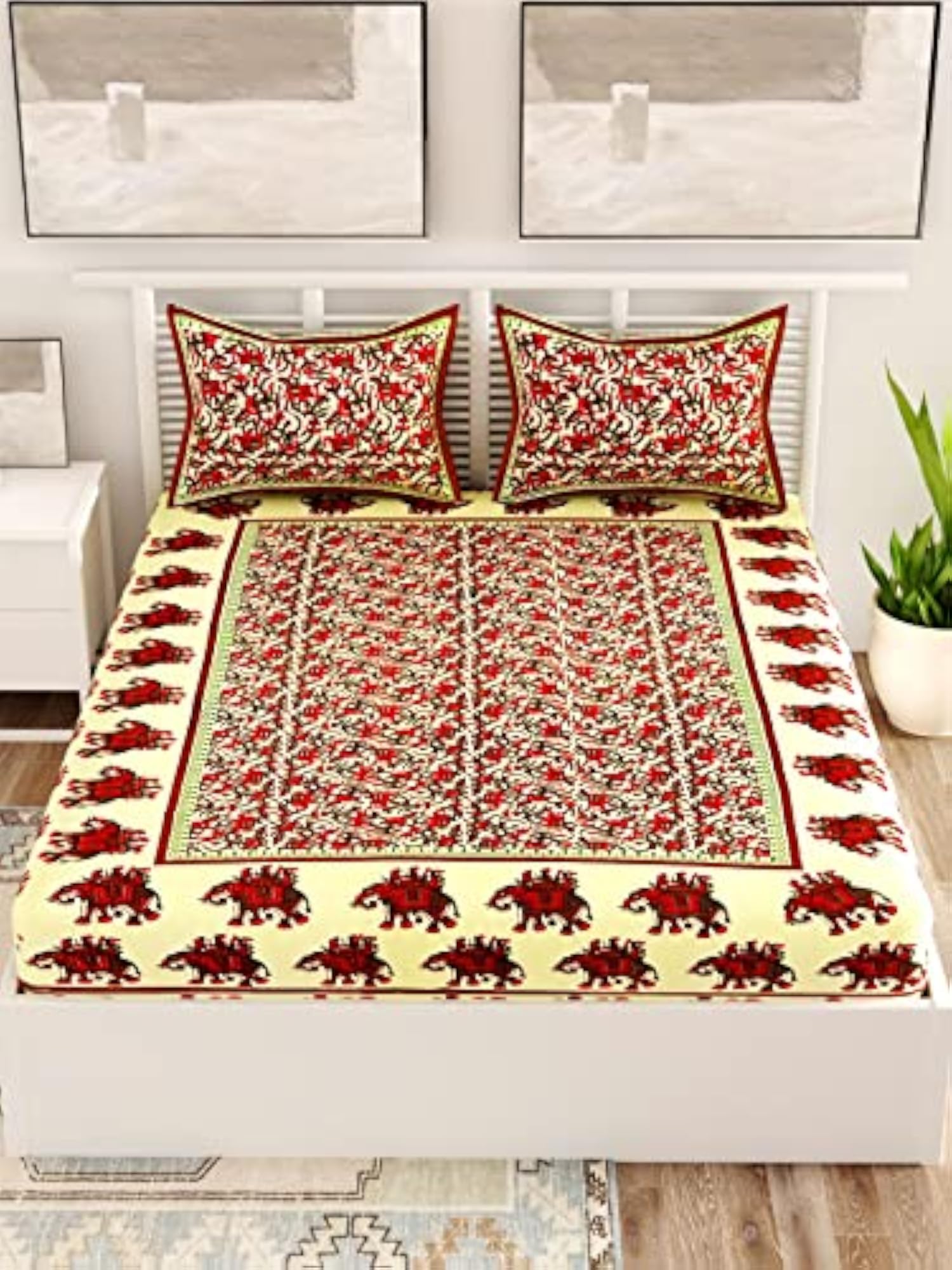 Green Color Rajasthani Traditional Printed Cotton Double Bedsheet