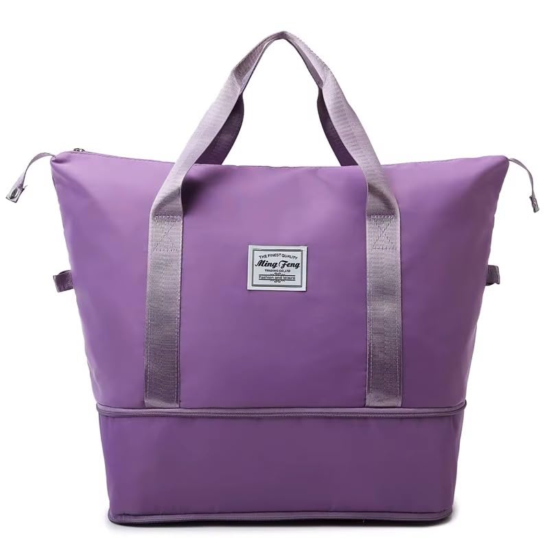 Image of WILDHORN 40 Liters Nylon Expandable Travel Duffle Bag for Men & Women, Waterproof Weekender Luggage Bag, Foldable Gym & Overnight Travel Hand Bag with Wet & Dry Compartment (Purple)