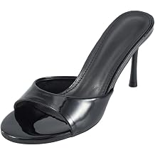 Stiletto Heels for Women Sexy Round Open Toe Heeled Mules Sandals Comfortable Slip On Wedding Party Dress Shoes 3.15 Inches Heels