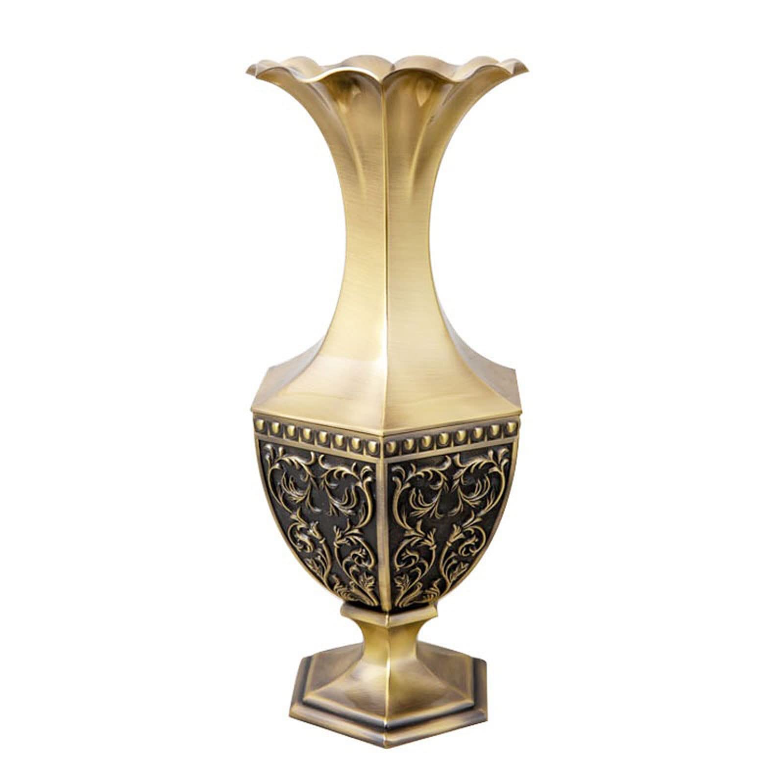 GEUXE Flower Vase, Hexagon Bronze Tabletop Metal Vase Home Decor Flower Pot Artificial Flower Vaas For Room Decoration