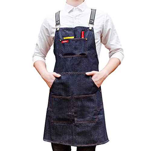 Tablier barbecue en denim bleu ciel pour cuisine et studio modèle unisexe réglable