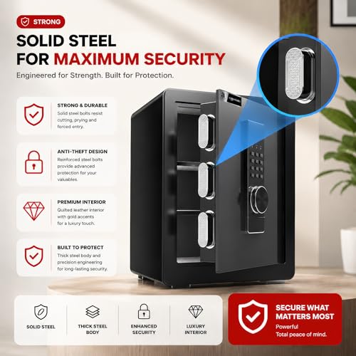 Image of Amazon Basics Pro Gross Capacity - 51L (Net - 46L), Digital Password Safe Locker Box for Home & Office | Electronic Security Locker Safe With Motorized Locking, Strong Steel Body, Anti Theft Design