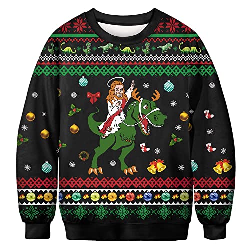 Jumppmile Unisex Ugly Animal Christmas Sweatshirt Crew Neck 3D Xmas Pullover Sweatshirt