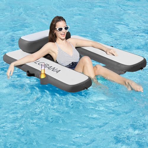 CALOBANA Inflatable Floating Chair Tanning Pool Lounger Chair Floats for Adult Summer Beach Lake Swimming Pool Party Grey