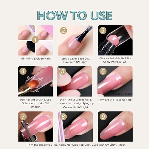 Image of Poly Nail Gel Extension Kit for Builder Gel UV Nail Art Kit, Nail Extension Set (8in1) (needs 2-3 time practice)(SSD KIT) (LIGHT NUDE, SSD KIT)