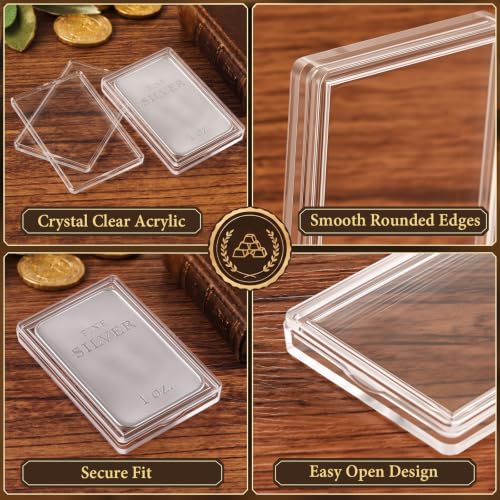 Image of Geiserailie 15 Pcs 1 oz Silver Bar Holder Case, Clear Acrylic Silver and Gold Bar Holder Capsule Storage Container Box for 1 Ounce