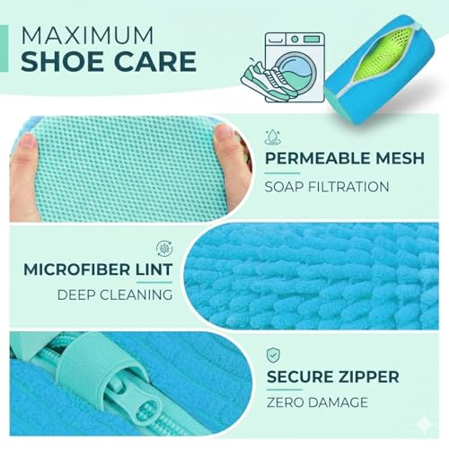 Image of QONETIC Shoe Washing Machine Bag | Reusable Laundry Shoe Bag for Washer & Dryer | Durable Zipper Mesh Bag for Sneakers & Delicates | 360 Deep Cleaning Organizer (Blue)