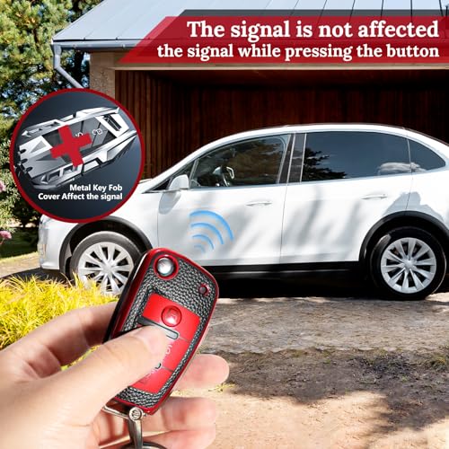 Image of Key Fob Cover for Audi, Leather-Style Keychain Tab Cover, Red