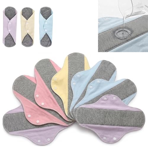 Graphene Reusable Incontinence Pads (6 Pack) - Washable Cloth Menstrual Pads for Heavy Flow Leakproof Overnight Postpartum Pads for Women & Elderly Odor Control & High Absorbency (Assorted Colors)