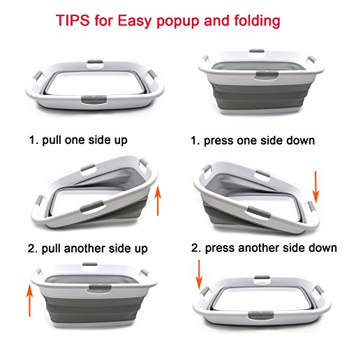 Sammart 49L Collapsible 4 Handled Laundry Basket-Foldable Storage Container-Portable Washing Bin-Space Saving-Pet Bath Tub,Water Capacity 37L (1, Grey), Size: 25.4 X 18.7 X 10.25 Inches #TOP2