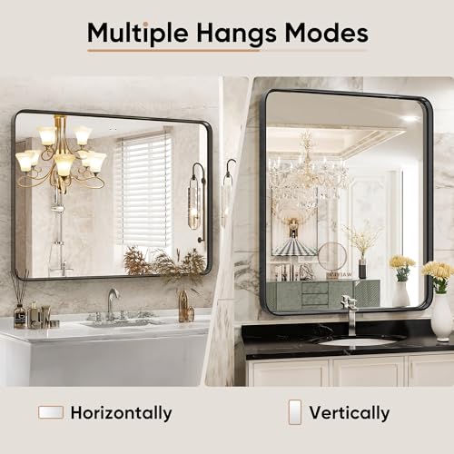 Dumos DUMI001 Black Metal Framed Vanity Rounded Rectangle Bathroom Mirrors thumb #3