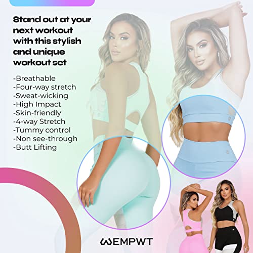 Image of Women's Workout Outfit 2 Piece | Ribbed Seamless Texture High Waist Leggings | Sports Bra Yoga & Workout Sets For Women