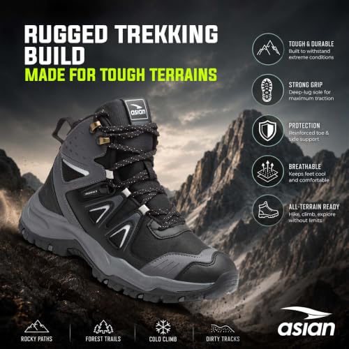 ASIAN EVEREST-24 Men's Black Trekking Shoes BLACK DGREY - Image 4