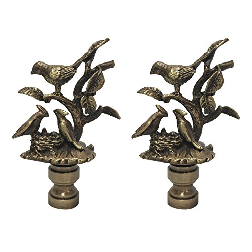 Royal Designs Nesting Birds Design Lamp 2.75" Lamp Finial for Lamp Shade, Antiqued Brass - Set of 2