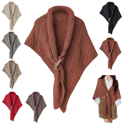 Zyzzephyr Chal Triangular De Punto Con Hebilla De Cuero, Bufanda Con Hebilla Para Mujer (Rojo Ladrillo)