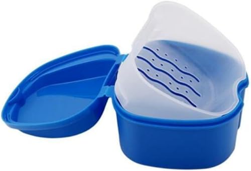 Miniatura 5 de Caja de baño para dentaduras postizas, contenedor de almacenamiento con cesta coladora para viajes (azul marino)