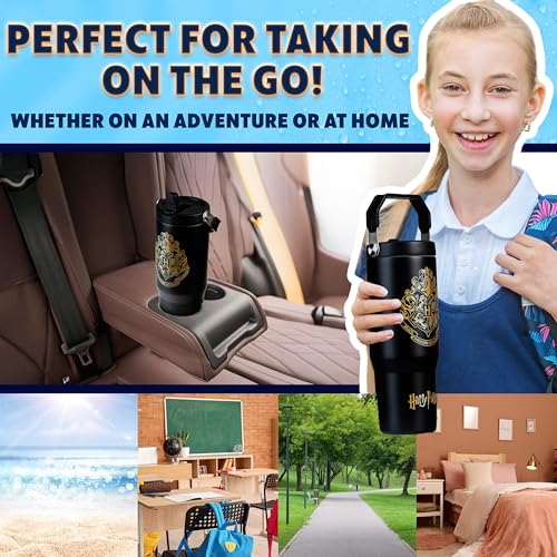 Image of Get Trend Harry Potter Tumbler with Straw 30oz Kids Teens Insulated Cup with Lid Handle Travel Mug Cups with Lids for School Sports Gifts for Kids (Black Harry Potter)