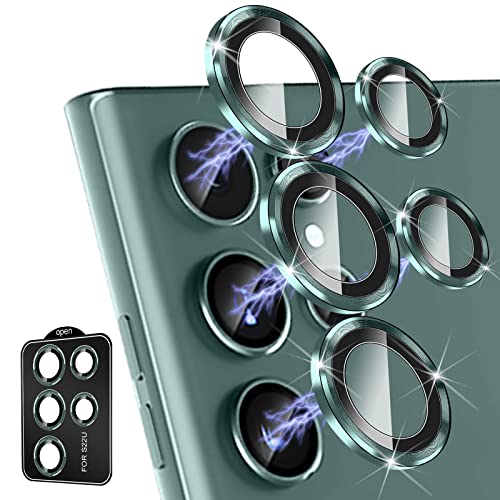 JOLOJO Metal [3+2+Install Tray] Camera Lens Protector Compatible for Samsung Galaxy S22 Ultra (6.8') Accessories Aluminum Alloy & Lens Tempered Glass [Shatter/Water/Fog/Drop-Proof] - Fog Pine Green