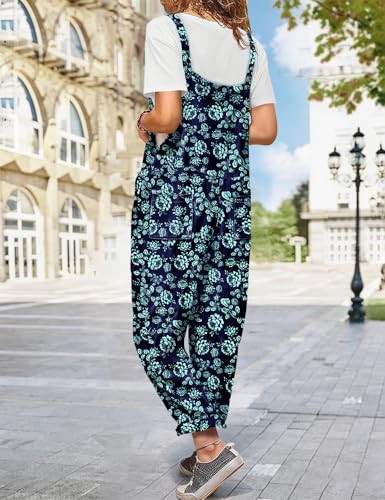 Image of YESNO Women's Overalls Cotton Boho Casual Floral Bib Jumpsuit Baggy Adjustable Strap Romper with Pockets PVV
