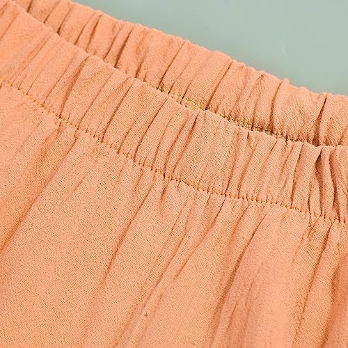 Image of Cotton Linen Capri Pants for Women 2025 Casual Printed Cropped Palazzo Pants Elastic Waist Lounge Baggy Trousers