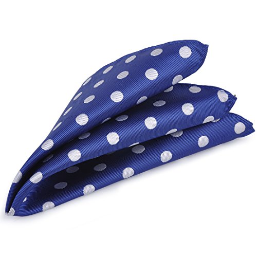 ciciTree 9.8x9.8 Men's Polka Dot Blue and White Pocket Square Jacquard Woven Handkerchief