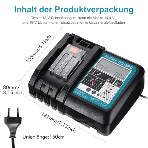 Chargeur rapide 18V DC18RC avec ventilation pour batteries BL1850 Li-Ion