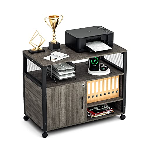 Wasagun Lateral File Cabinets With Socket & Usb Charging Station, Lockable Office File Cabinets Rolling Printer Stand With Open Storage Shelves For Home Office Organization & Storage #TOP6