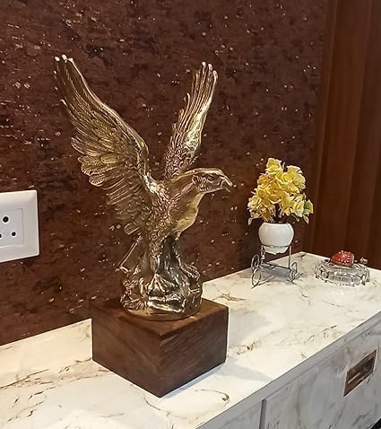 Image of The Dominque Decor Golden Eagle Statue Showpiece, Metal Home Decor Statue, Feng Shui & Vastu Gift Item Flying Eagle, for Living Room Bedroom Study Room Office