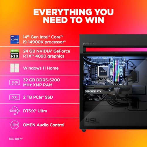 Image of HP OMEN 45L Gaming Desktop GT22-2000in PC,14th Gen Intel Core i9-14900K,Kingston Fury 32 GB DDR5,2 TB SSD,NVIDIA GeForce RTX 4090 (24 GB GDDR6X Dedicated) Windows 11,MSO21,Black,22.6kg,GT22-2000in