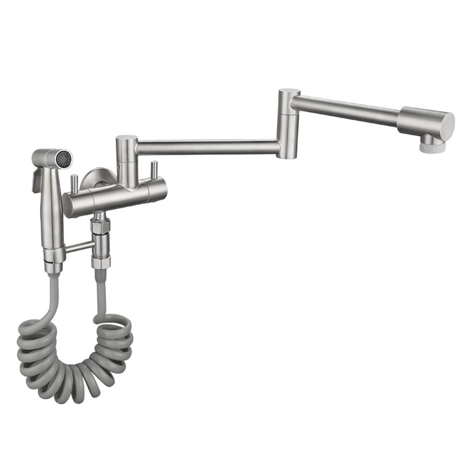 Robinet de cuisine mural eau froide - Mitigeur pliable avec pistolet inox brossé