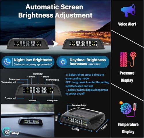 Image of Skyshop C240 Prime (Voice Alert) Internal USB /Solar (TPMS) (Car Tyre Pressure Monitoring System) Pressure & Temperature Display