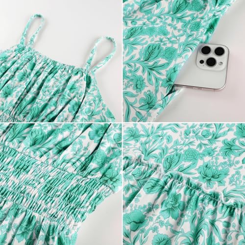Image of GRACE KARIN Summer Dresses for Women 2026 Vacation,Smocked Floral Maxi Dress,Boho Beach Sundress with Pocket Fashion Clothing