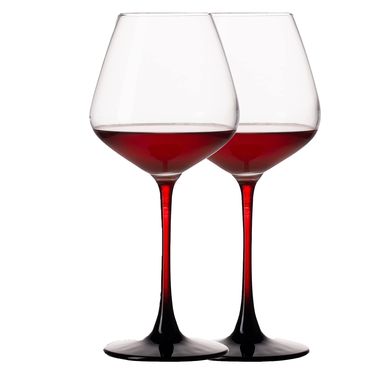 Weingläser-Set, 57 ml, transparent, langer Stiel, Kristall-Rotweingläser, Weißweingläser, hohe Weingläser mit zarten Geschenkboxen, für den Alltag, Hochzeit, Geburtstage (roter Stiel, 2 Stück) Küche, Haushalt & Wohnen