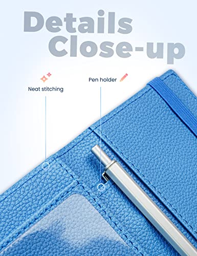 Image of Yarnic Checkbook Cover for Personal Checkbook, Checkbook Holder with Pen Holder & Built-in Clear Plastic Divider for Duplicate Checks (Blue)
