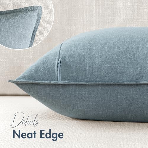 Image of 26x26 Inch Set of 2 Decorative Linen Solid Throw Pillow Covers Boho Accent Farmhouse Couch Pillowcases Modern Netural Euro Home Decor for Couch Sofa Living Room Bed,Coastal Blue