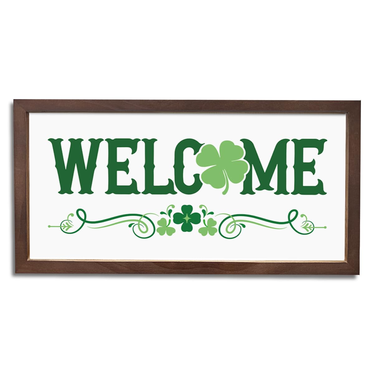 Shamrock Welcome Sign, Decorative Framed Wooden Signs, Indoor Irish Decor, St Patricks Day Decorations for Home Office Front Door, Housewarming Gift, 15×7.5×0.3 inches