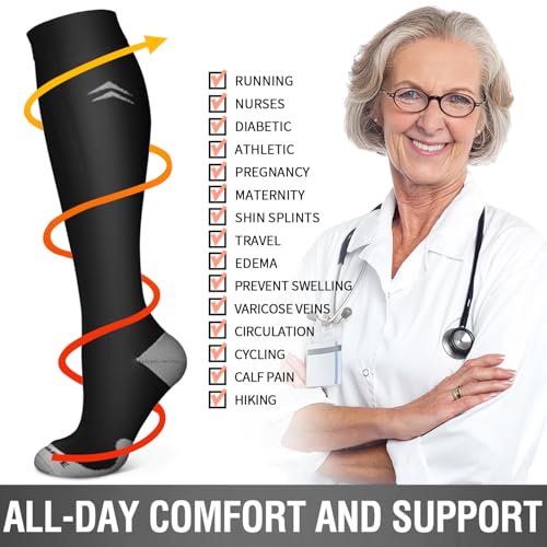 Image of Bluemaple 6 Pack Copper Compression Socks for Women and Men Circulation-Best Support for Medical, Running,Nursing,Athletic