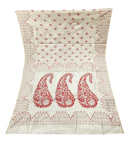 Image of SHRISTI CLOTHINGS Women's Hand Embroidered Cotton Silk Kantha Stitch Saree with Blouse Piece (SB430324 TWD87)