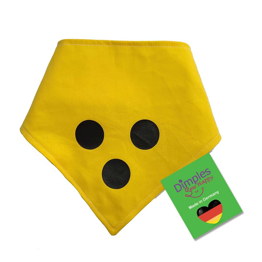 Dimples Hundehalstuch für Blindenhund - Gelb mit 3 schwarzen Punkten - Bitte Hund Nicht anfassen - Blinder Hund -Warn Halstuch, Bandana, Dreieckstuch für Hunde, Tier Besitzer 45cm