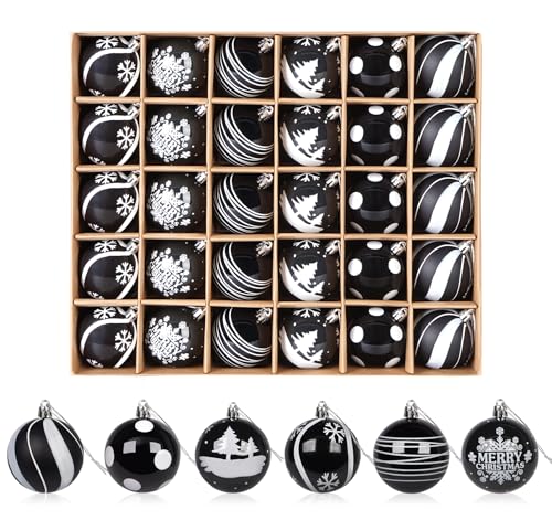 Weihnachtskugeln Schwarz Weiß 30 Stück 6cm-Weihnachtskugeln...