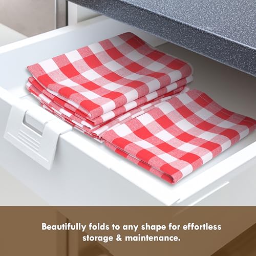 Image of Gingham Check Dish Towels 12 Pack, 18 inchx26 inch, Absorbent Hand Towels for Kitchen Use, Quick Dry Cloths, 100% Cotton, Durable Washable Rags, Reusable Dishcloth Set - Red, White