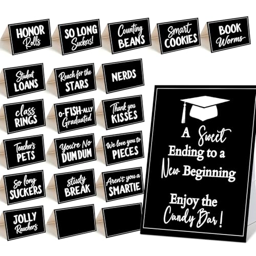 Graduation Candy Buffet Labels Set Graduation Candy Bar Signs Buffet Labels Tent Cards for Class of 2026 Graduation Candy Table Party Supplies (Black)